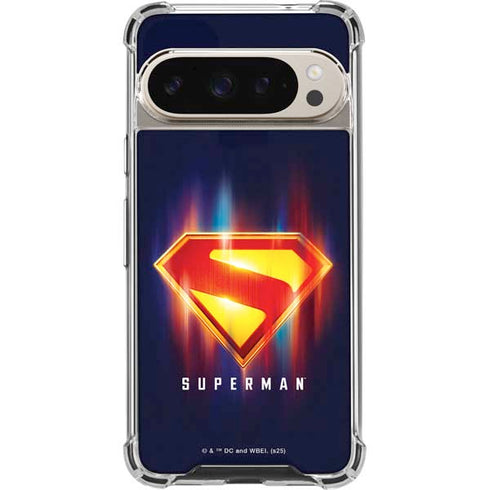 Superman 2025 Energy Shield Neon Emblem Google Pixel 9/9 Pro Clear Case